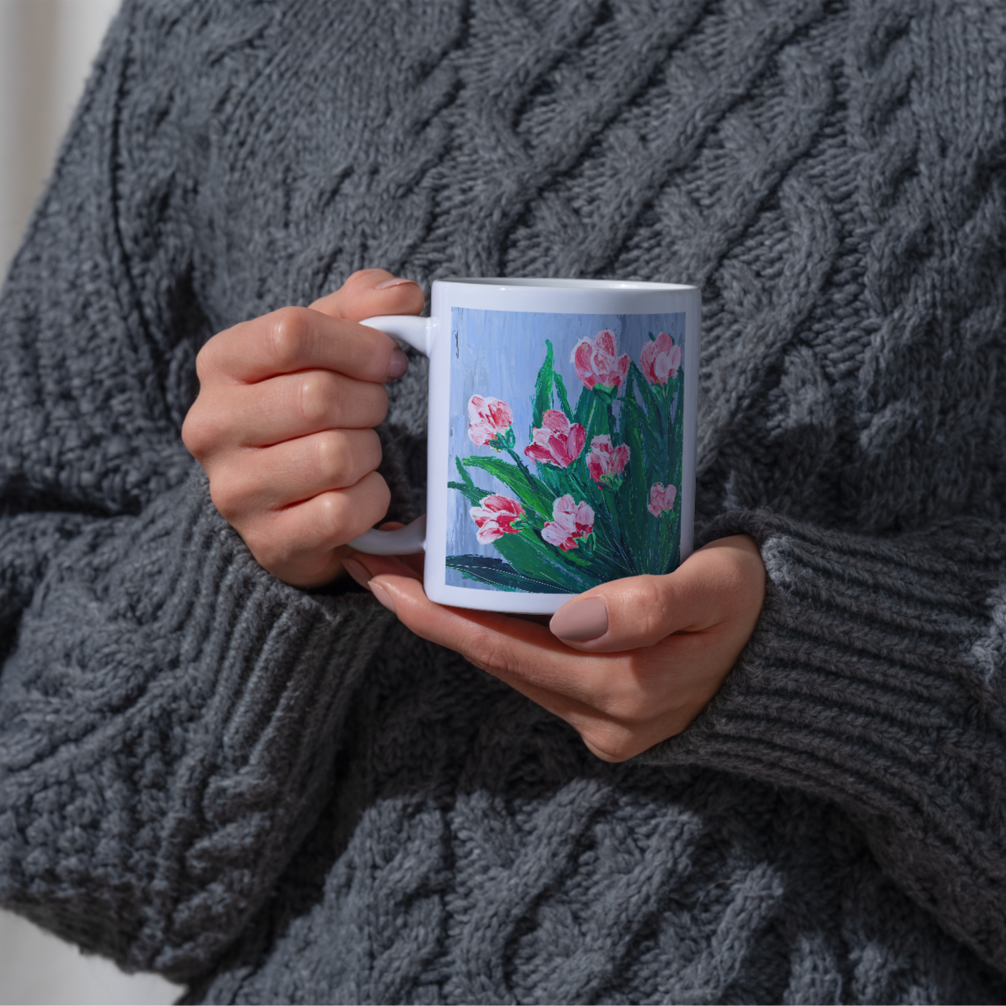 Pink Blossoms Mug – Impasto Floral Ceramic Coffee Mug