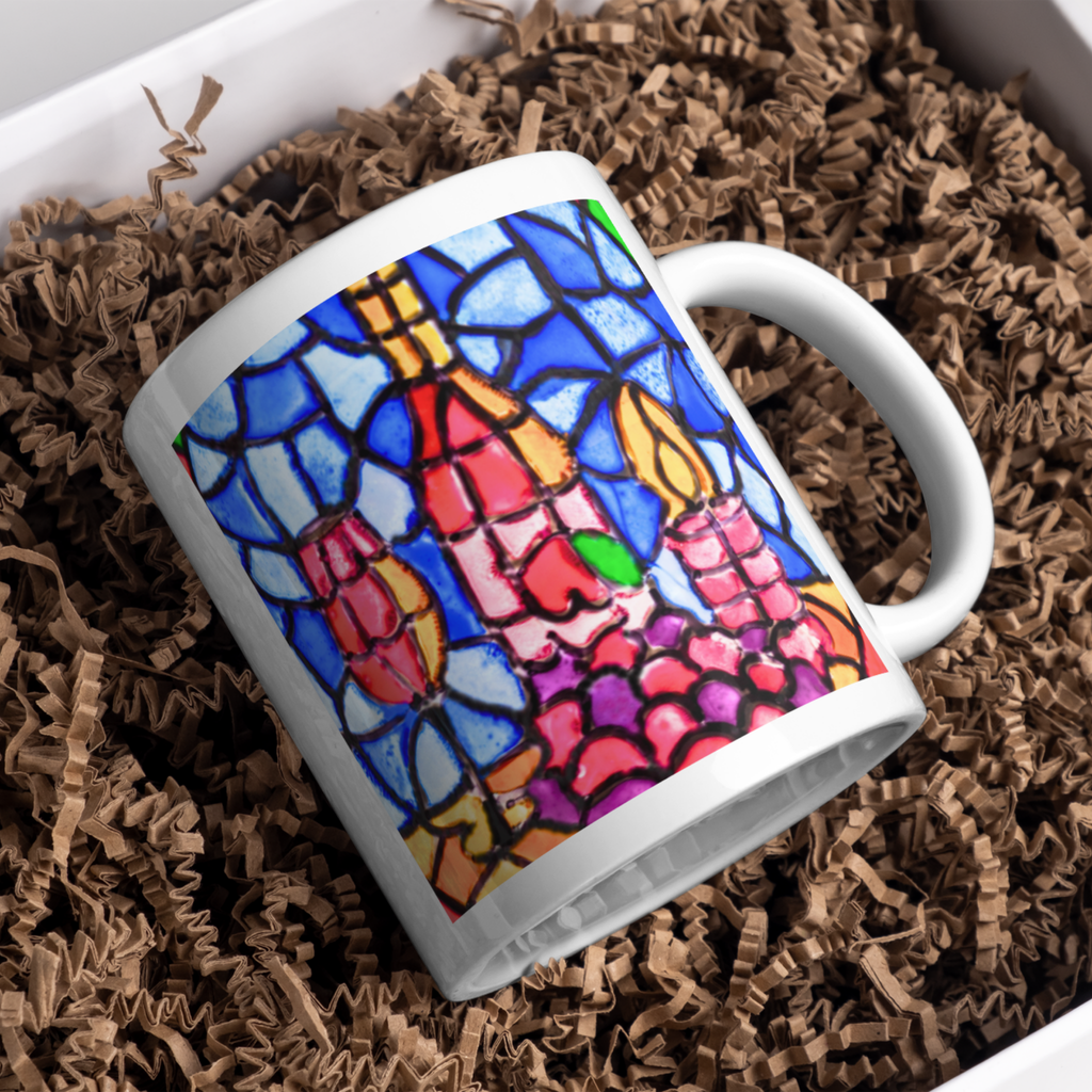 Stained Glass Wine & Candlelight Mug – Elegant Mosaic Ceramic Coffee Mug