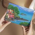 Seaside Bloom Card – Greeting Card with Vibrant Coastal Village & Nature Artwork