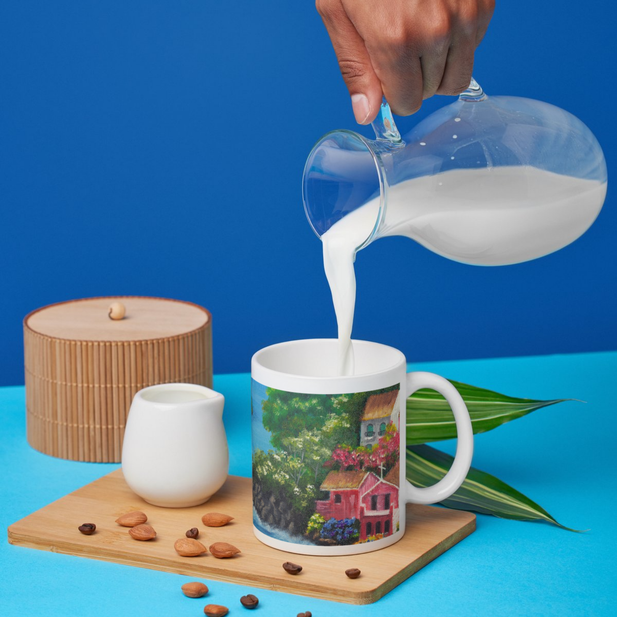 Seaside Bloom Mug – Ceramic Mug with Vibrant Coastal Village & Nature Artwork