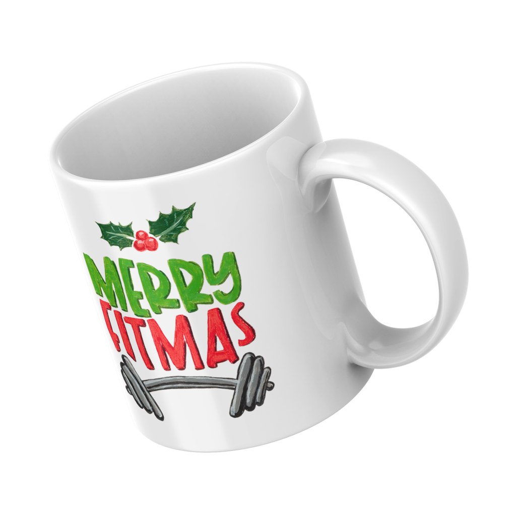 Merry Fitmas Dumbbell Mug – Fitness Christmas Ceramic Coffee Mug
