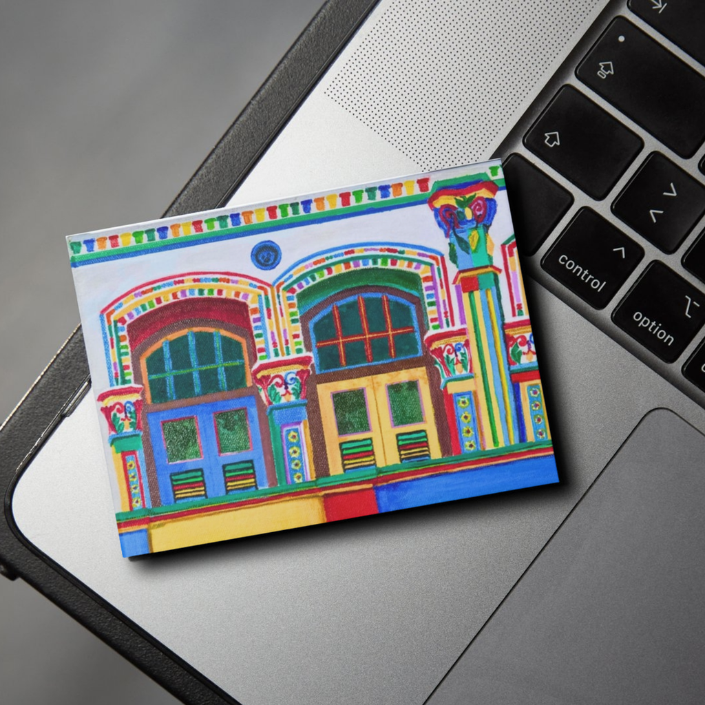 Pre‑War Heritage Row Houses Landscape Card – Acrylic Painting Design