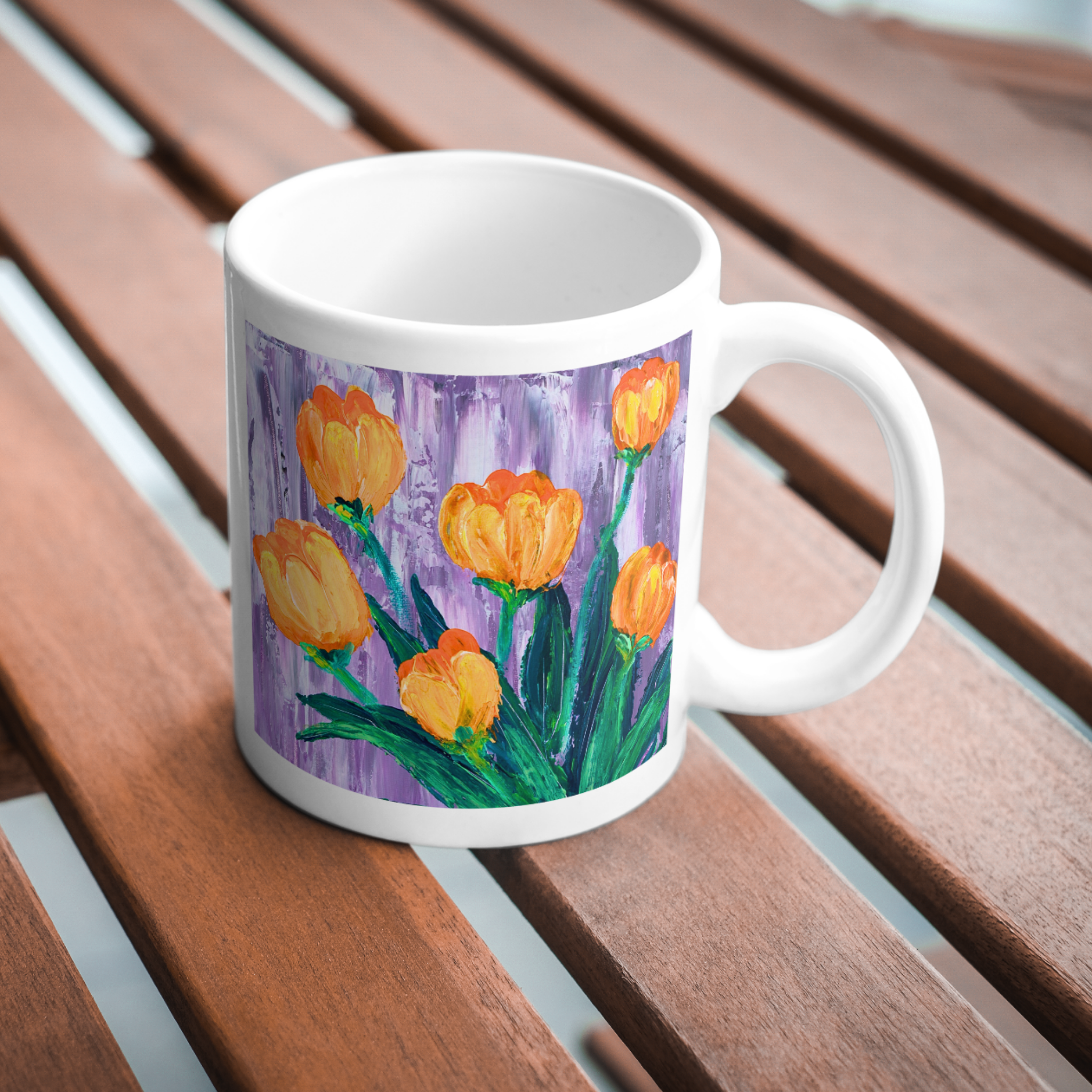 Orange Tulips Mug – Impasto Floral Ceramic Coffee Mug