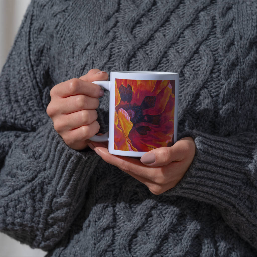 Fiery Poppy Mug – Bold Floral Ceramic Coffee Mug