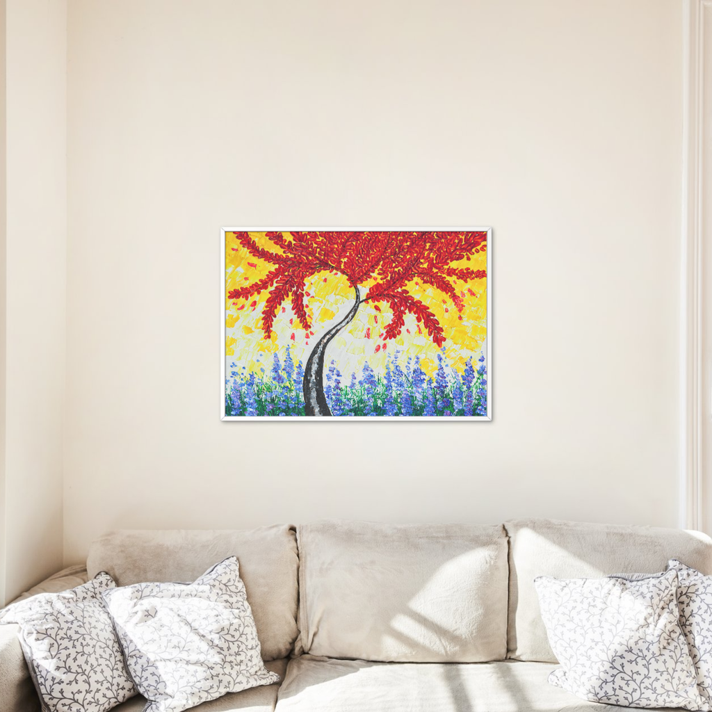 Crimson Tree Canvas Print – A3 Bold Red Floral Wall Art