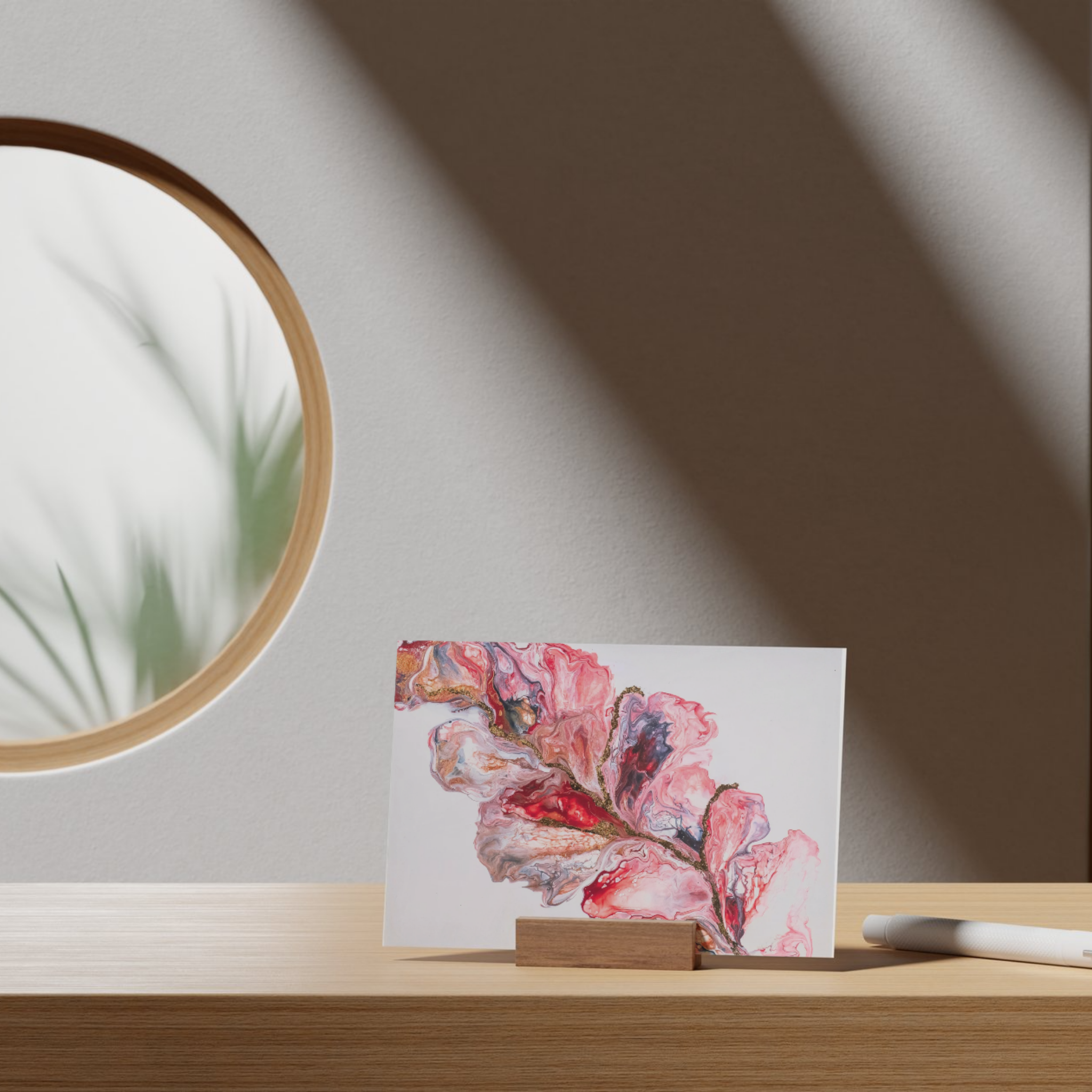 Golden Veins Floral Card – Acrylic Flow Design