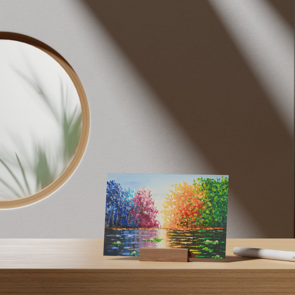Seasons Reflections Landscape Card – Acrylic Impasto Painting Design