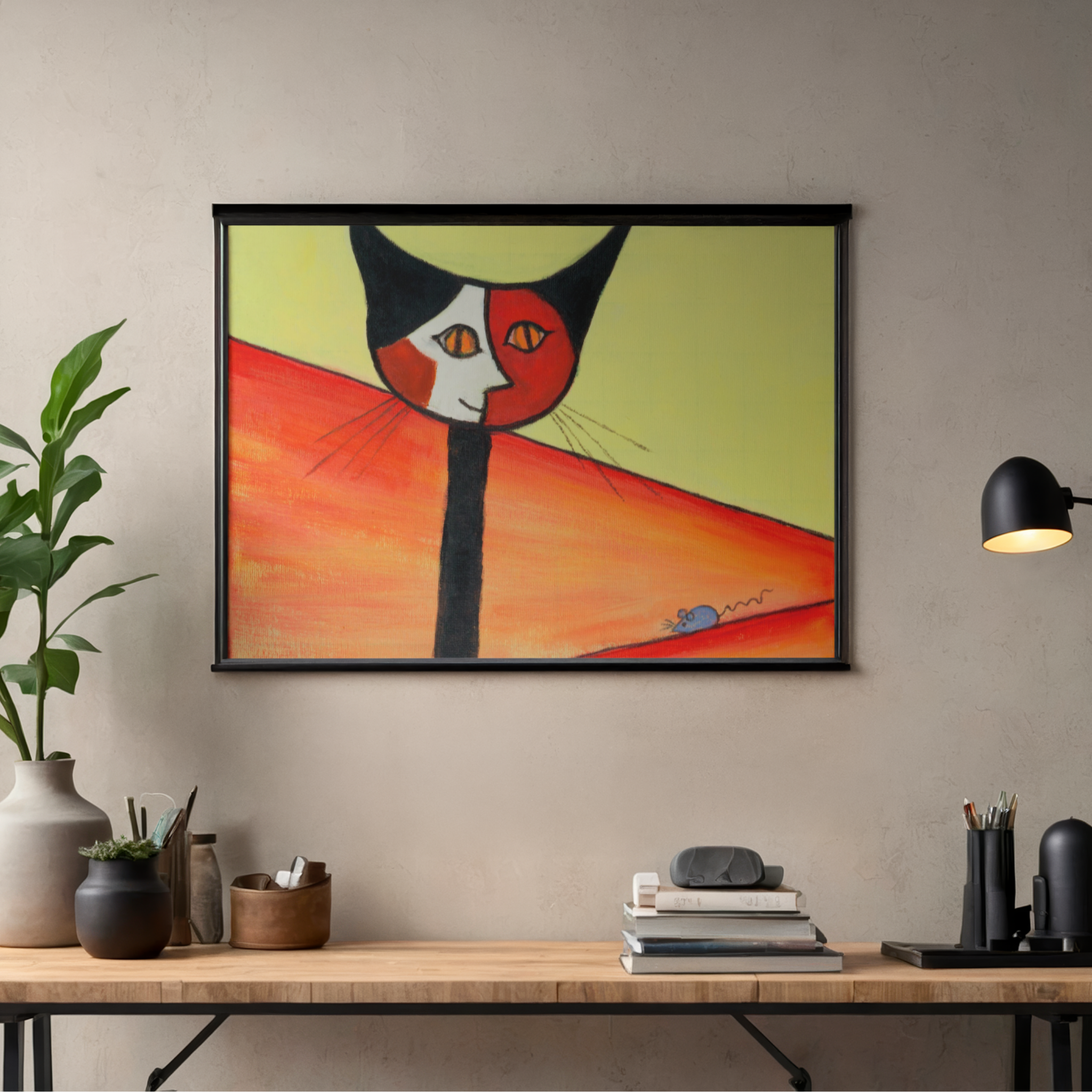 Picasso-Inspired Cat & Mouse Canvas Print – A3 Bold Abstract Wall Art