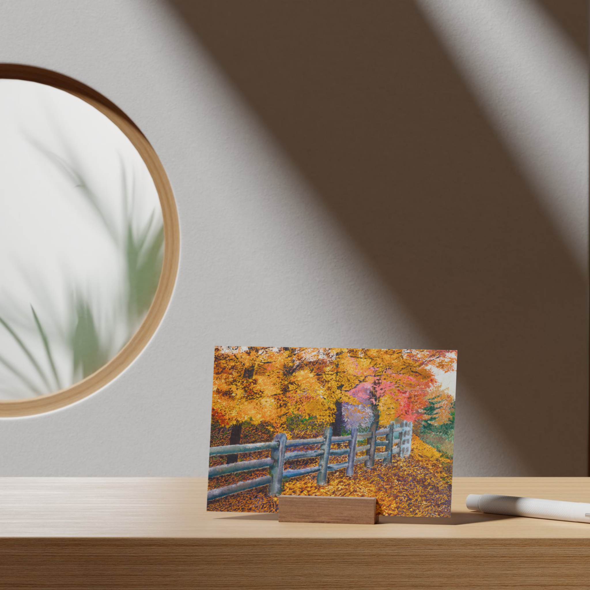 Autumn Fence Landscape Card – Acrylic Painting Design
