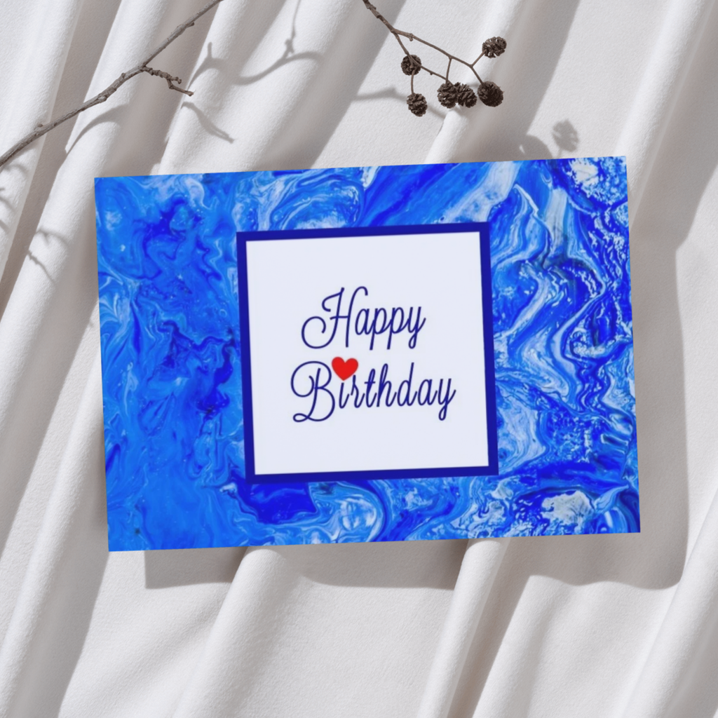 Marbled Heart Card – Happy Birthday Greeting Card with Abstract Acrylic Flow Design