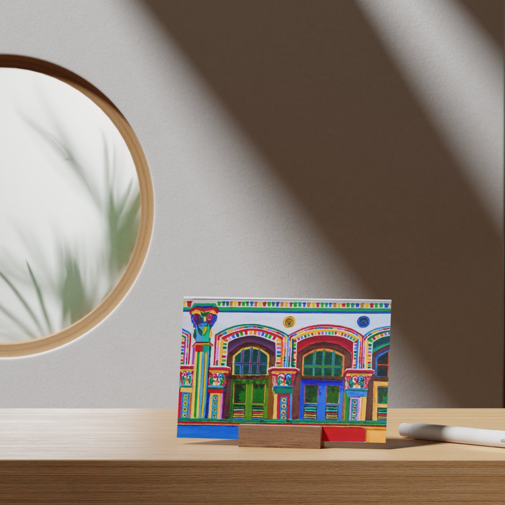 Pre‑War Heritage Row Houses Landscape Card – Acrylic Painting Design
