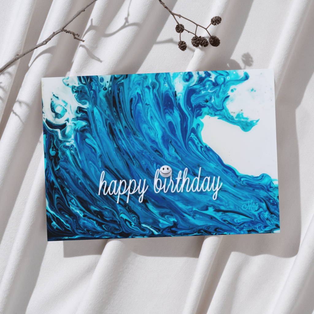 Wave Joy Card – Happy Birthday Greeting Card with Acrylic Flow Ocean Wave & Smiley Detail