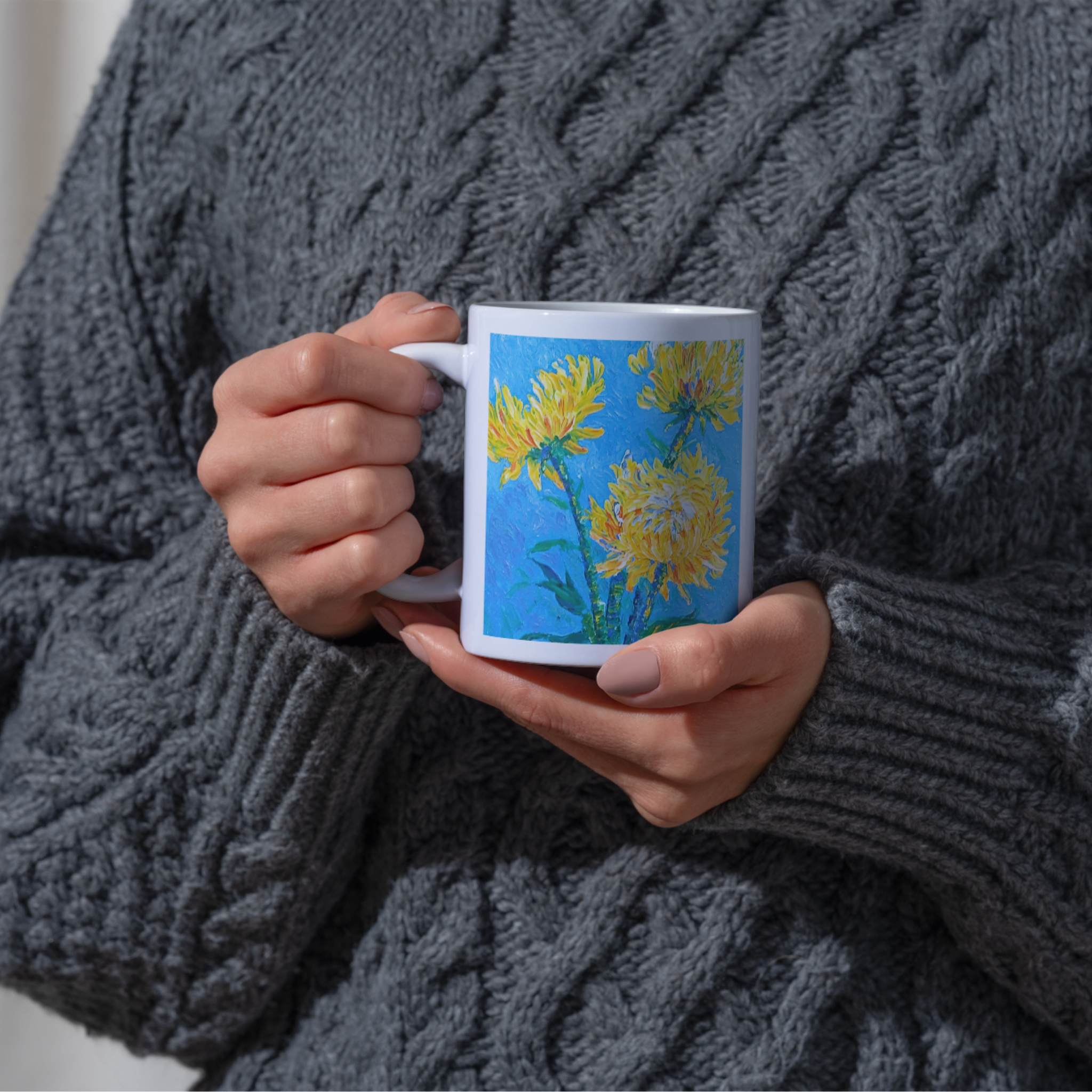 Golden Chrysanthemums Mug – Amber Floral Ceramic Coffee Mug