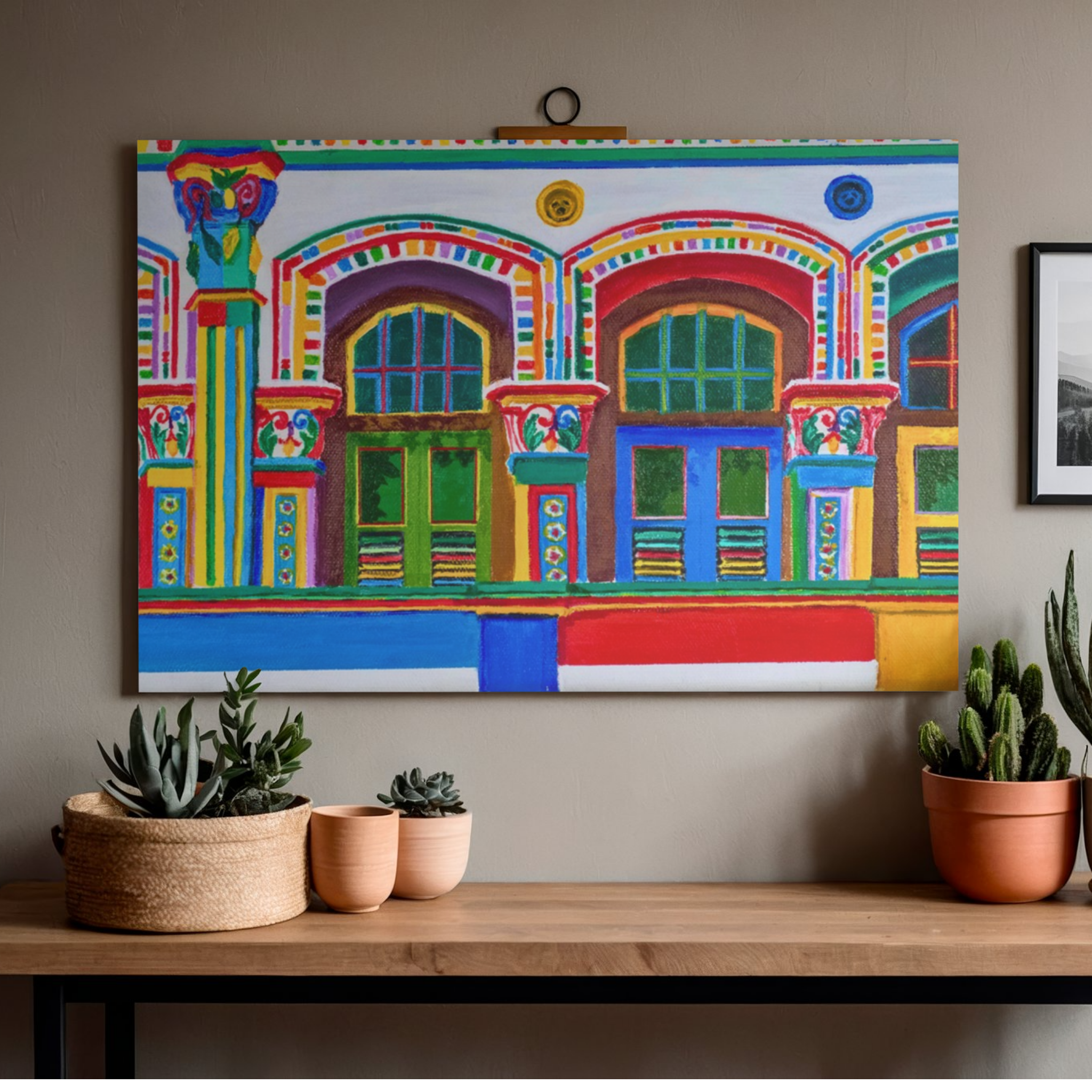 Pre-War Heritage Row Houses Canvas Print – A3 Colorful Architecture Wall Art