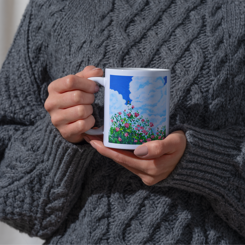 Skyward Roses Mug – Pink Roses Ceramic Coffee Mug