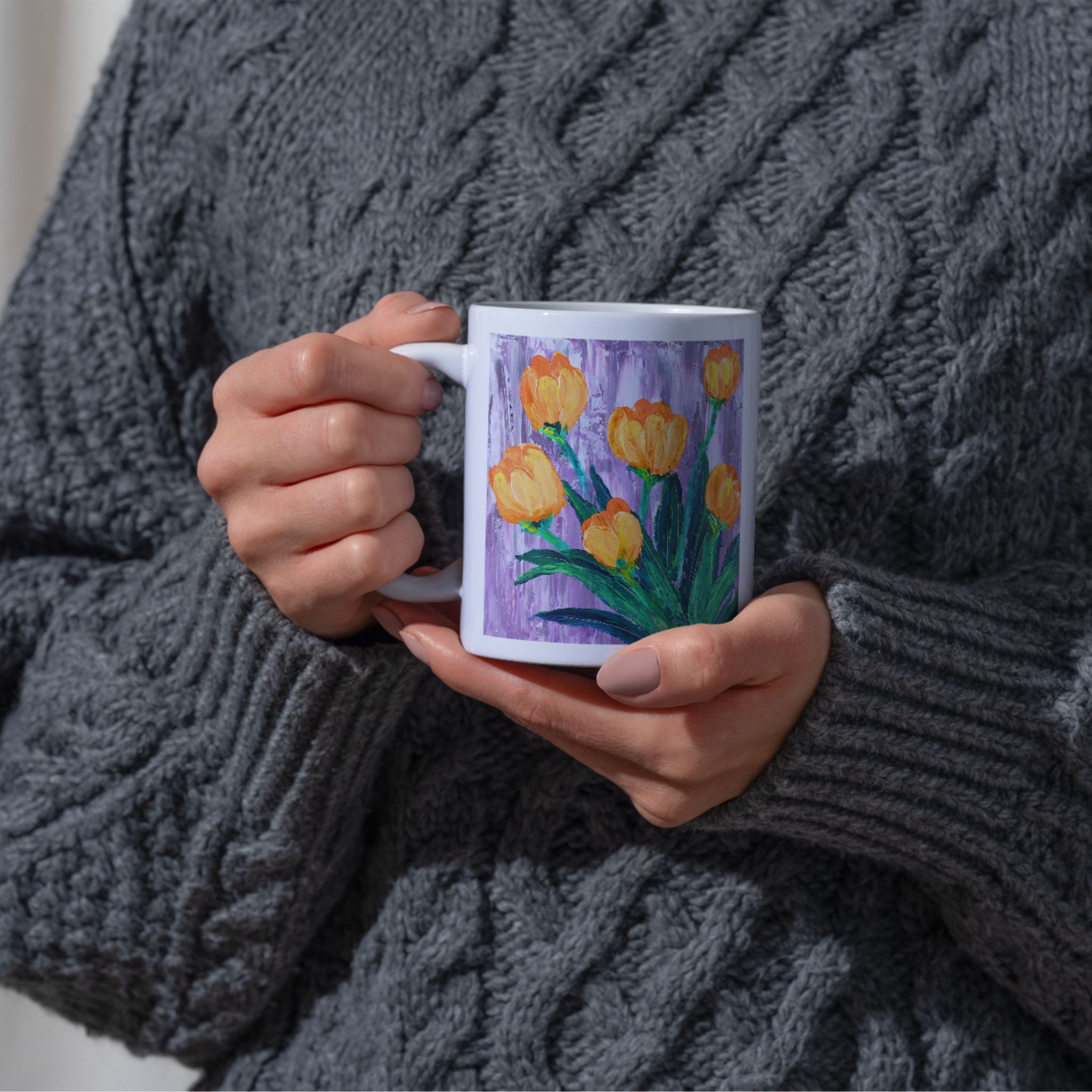 Orange Tulips Mug – Impasto Floral Ceramic Coffee Mug