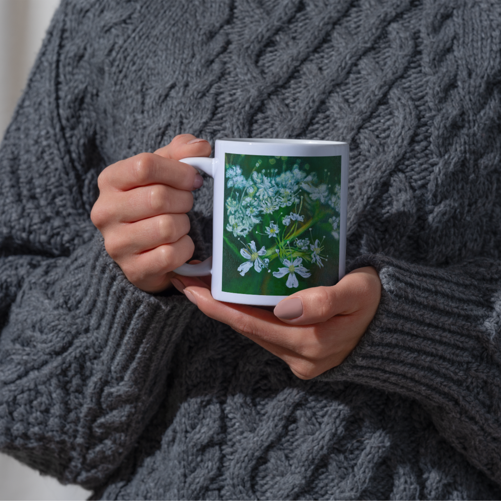White Myrrh Flowers Mug – Elegant Floral Ceramic Coffee Mug