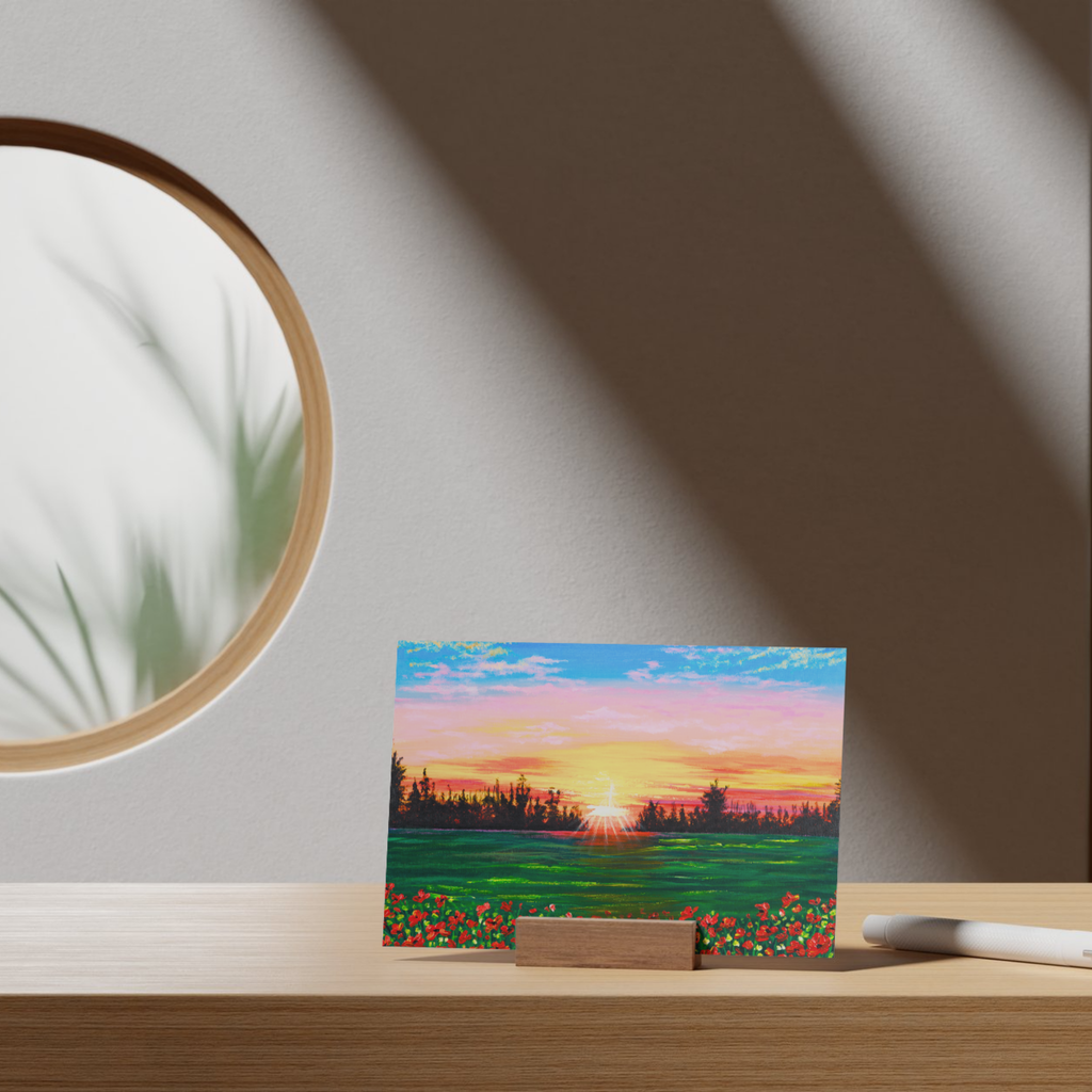 Sunset Field Landscape Card – Acrylic Painting Design