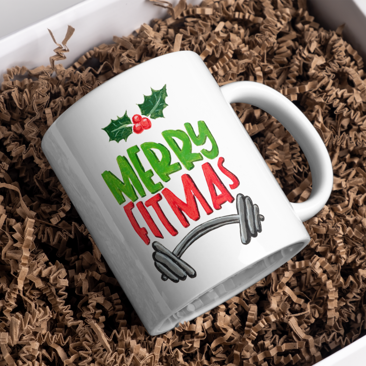 Merry Fitmas Dumbbell Mug – Fitness Christmas Ceramic Coffee Mug