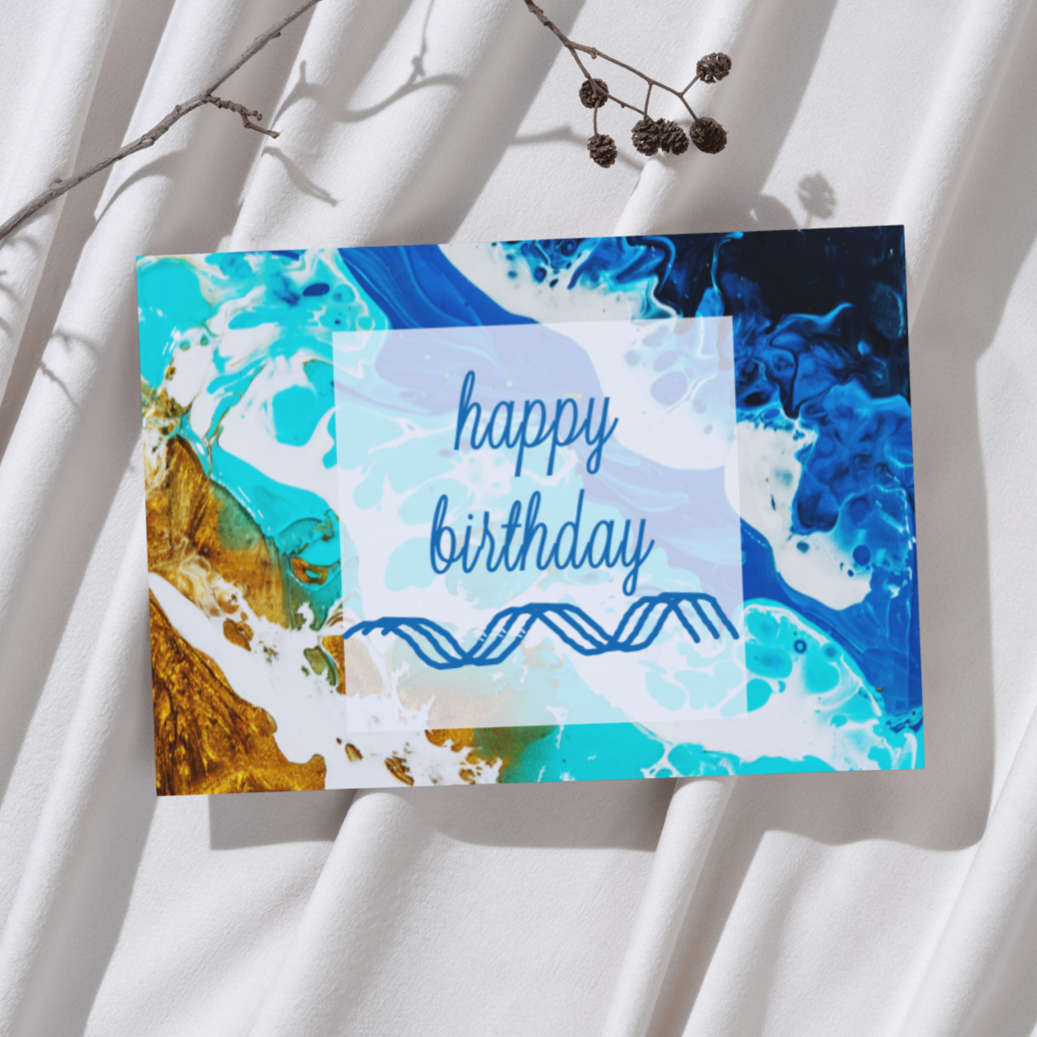 Shoreline Light Card – Happy Birthday Greeting Card with Acrylic Pour Sea Shore Waves