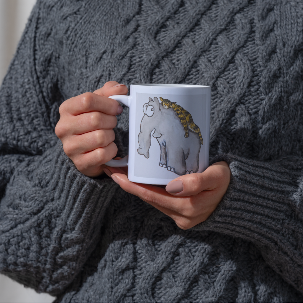 Elephant & Cat Napping Mug – Whimsical Companionship Ceramic Coffee Mug