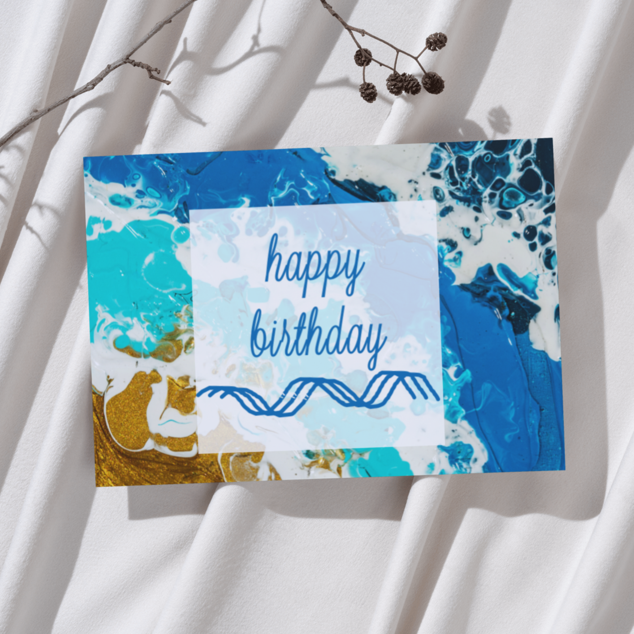 Shoreline Glow Card – Happy Birthday Greeting Card with Acrylic Pour Sea Shore Waves