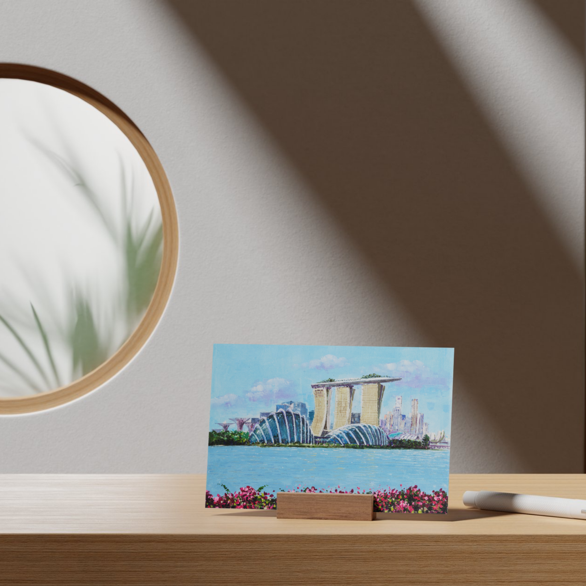 Marina Bay Sands & Gardens Landscape Card – Curated Acrylic Painting Design