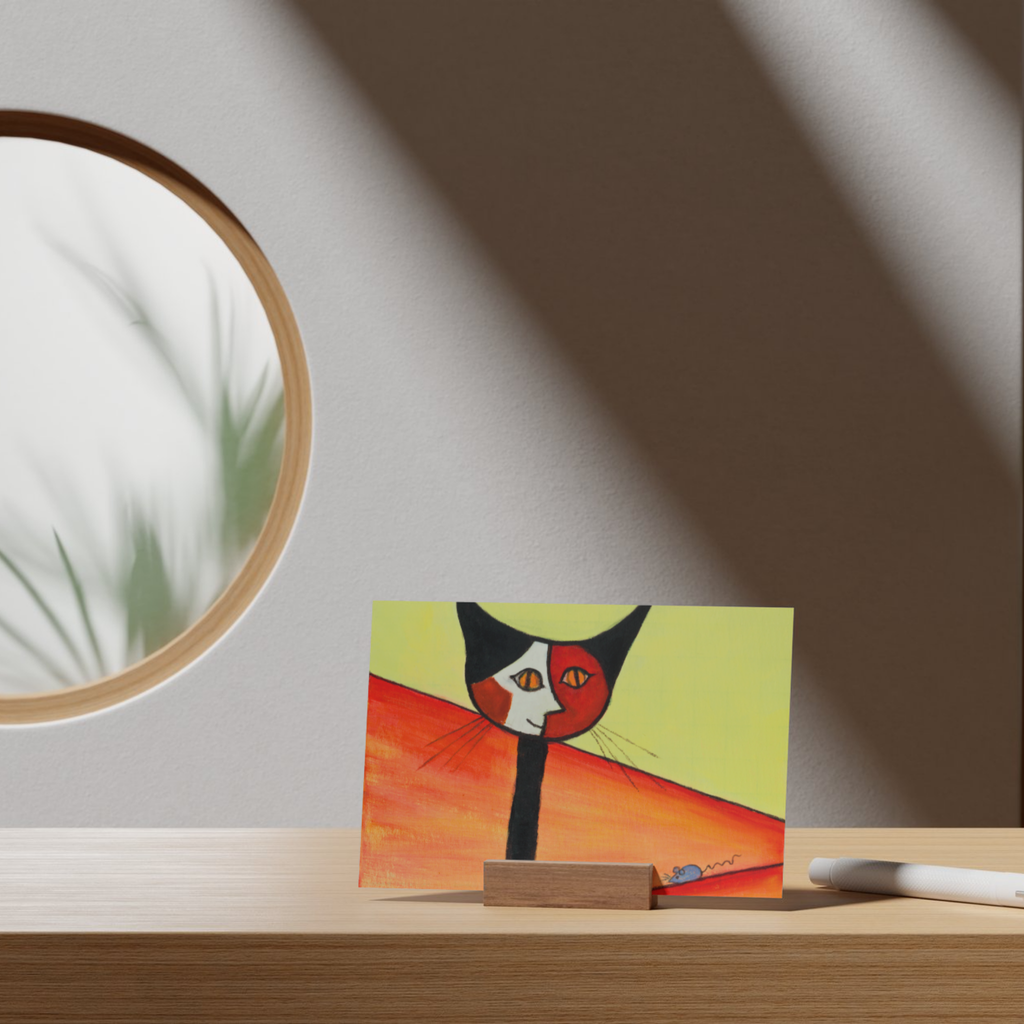 Picasso‑Inspired Cat & Mouse Abstract Art Card – Bold Colors