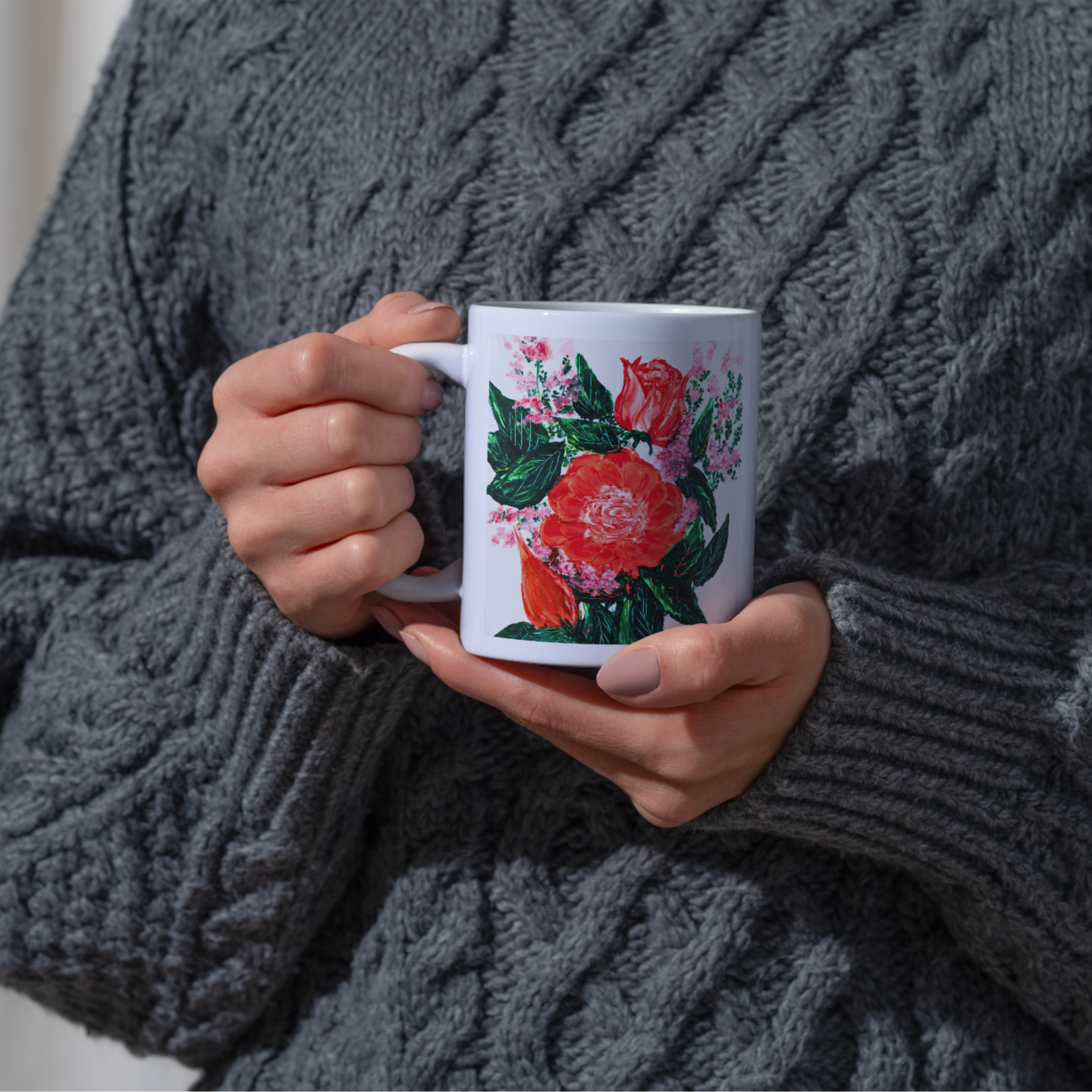 Crimson Rose Mug – Red Floral Ceramic Coffee Mug