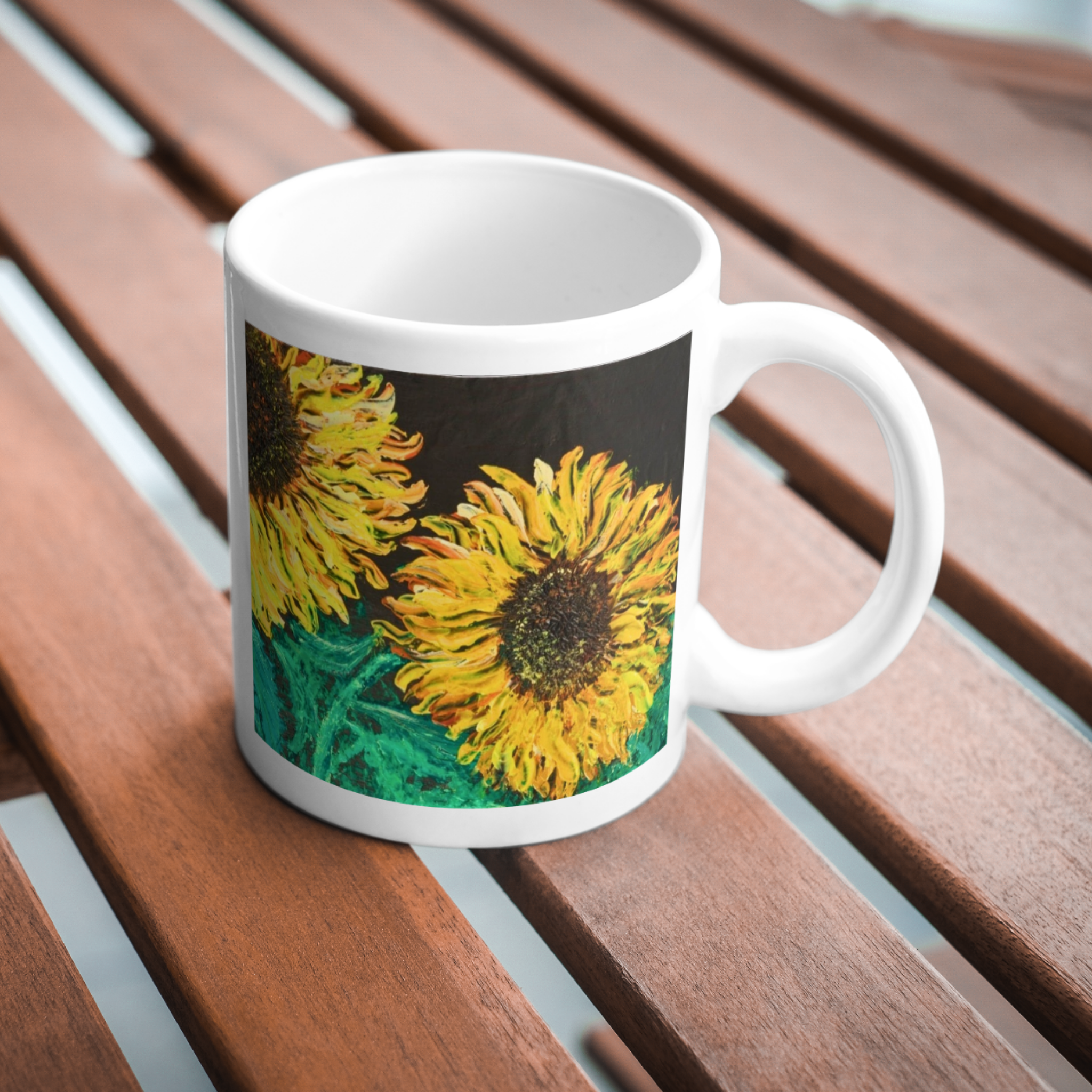 Sunflowers in the Dark Mug – Bold Floral Ceramic Coffee Mug