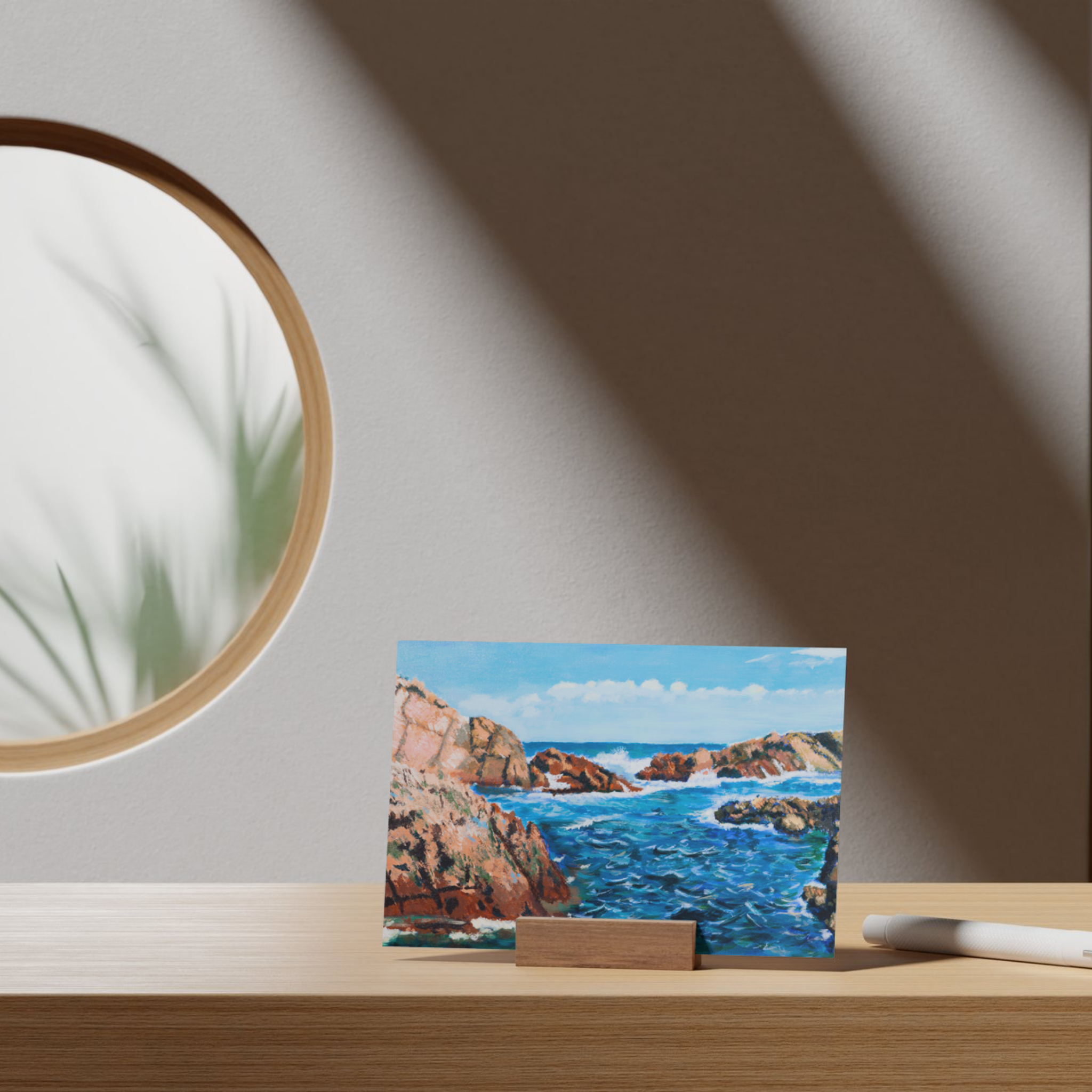 Rocky Seashore Landscape Card – Acrylic Painting Design