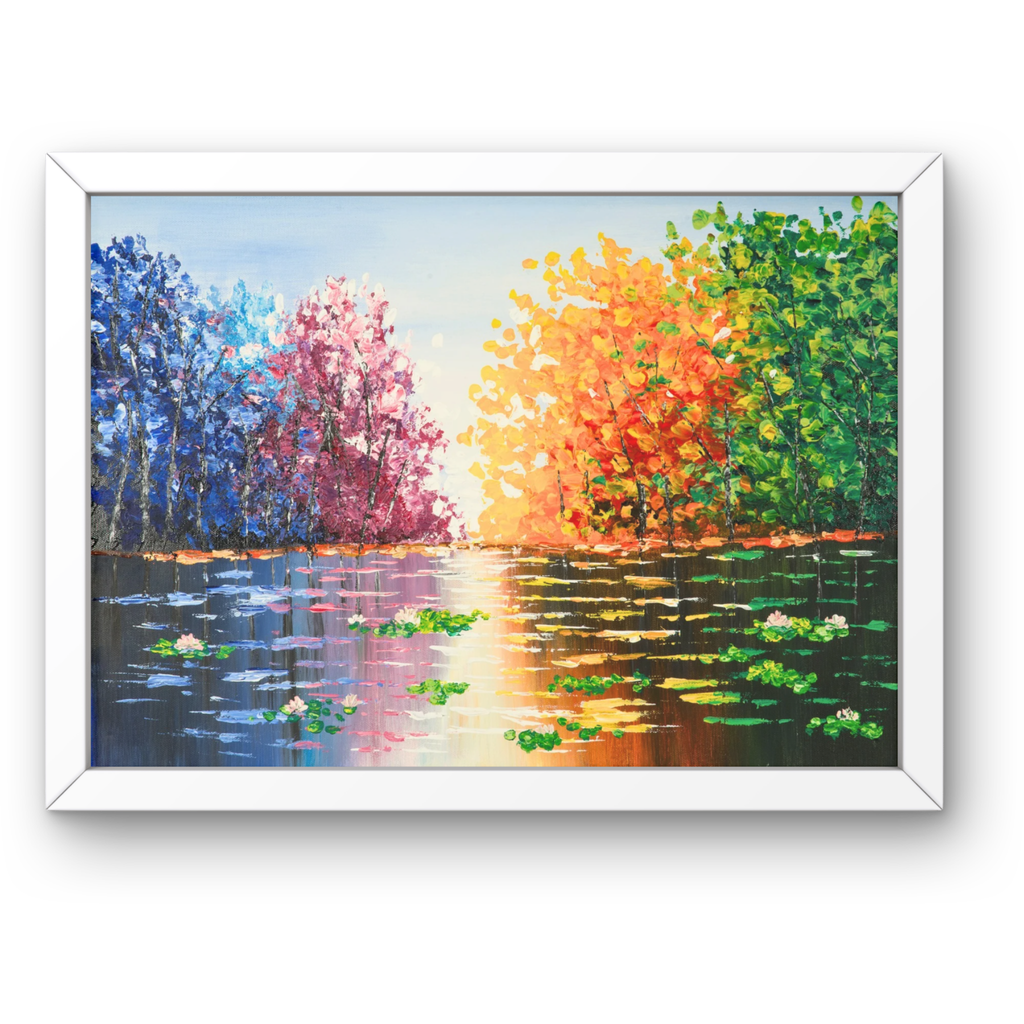 Seasons Reflections Canvas Print – A3 Vibrant Tree Landscape Wall Art