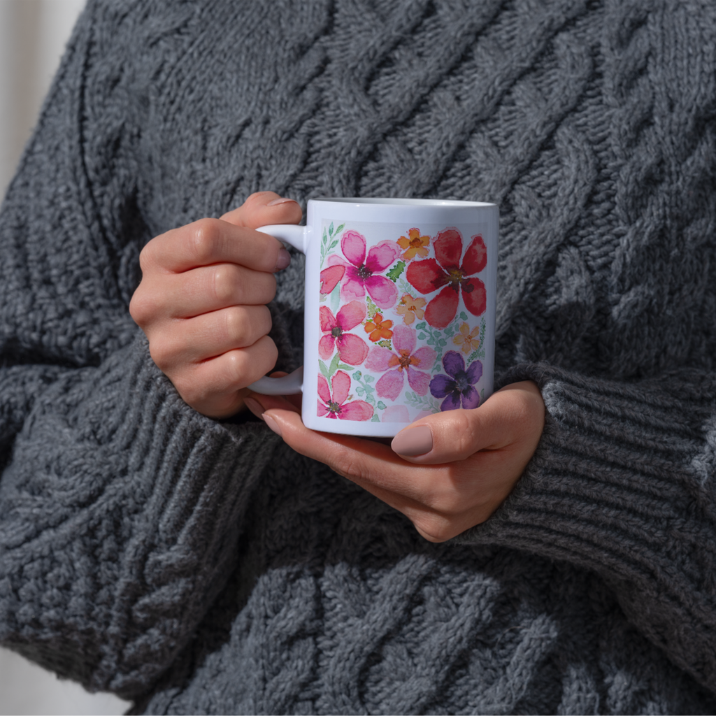 Vibrant Bouquet Mug – Colorful Watercolor Ceramic Coffee Mug