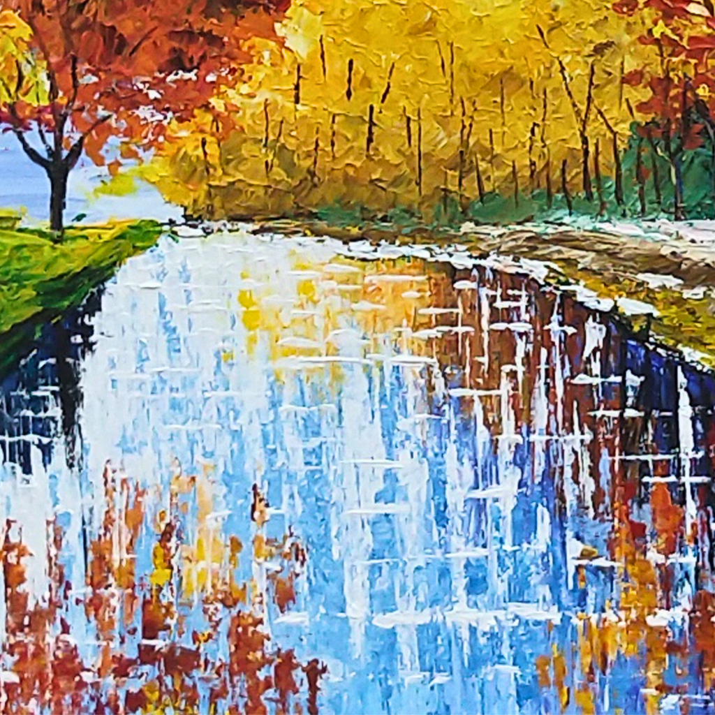 Autumn Trees along the Lake Canvas Print – A3 Fall Landscape Wall Art