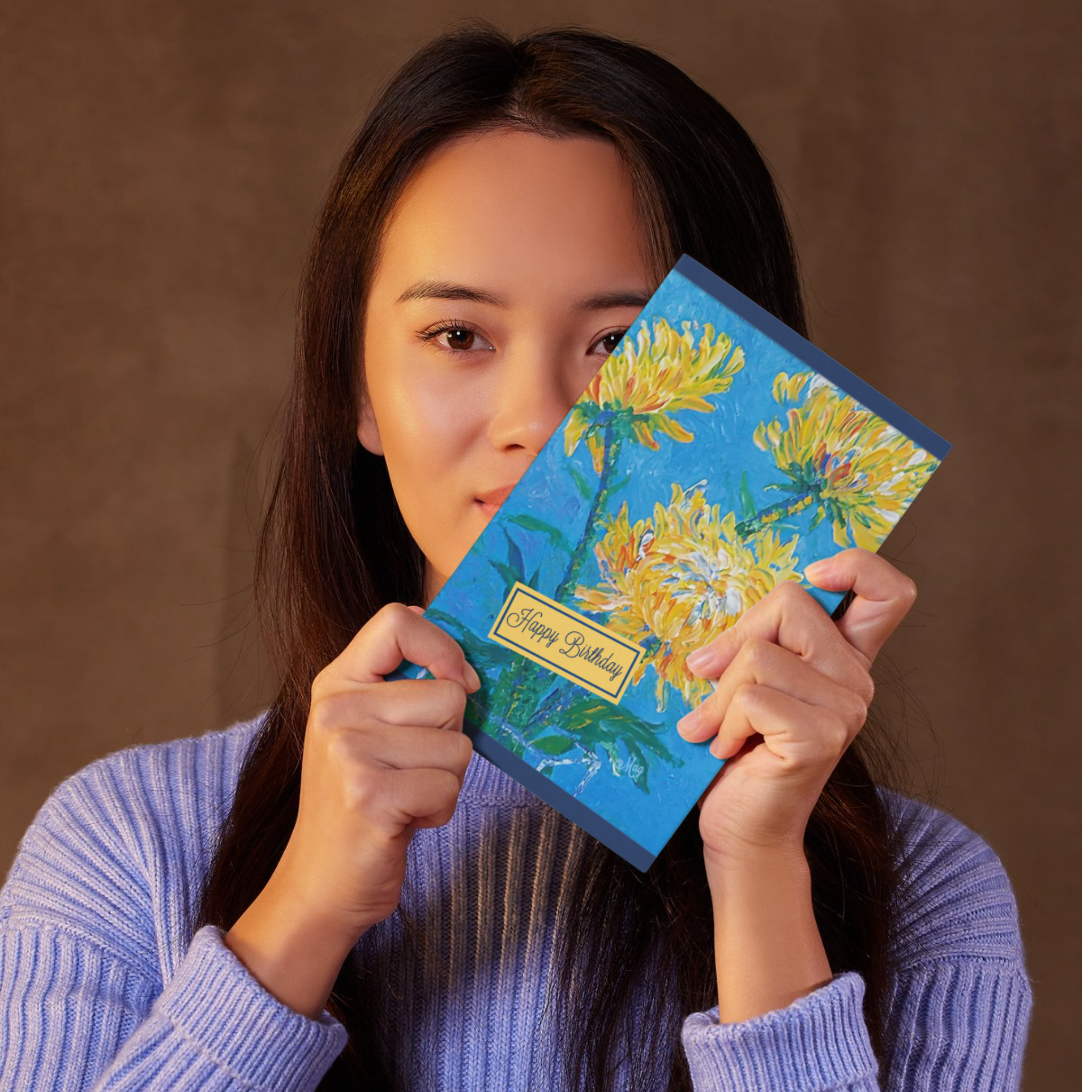 Chrysanthemum Sky Card – Happy Birthday Greeting Card with Yellow Chrysanthemum Painting