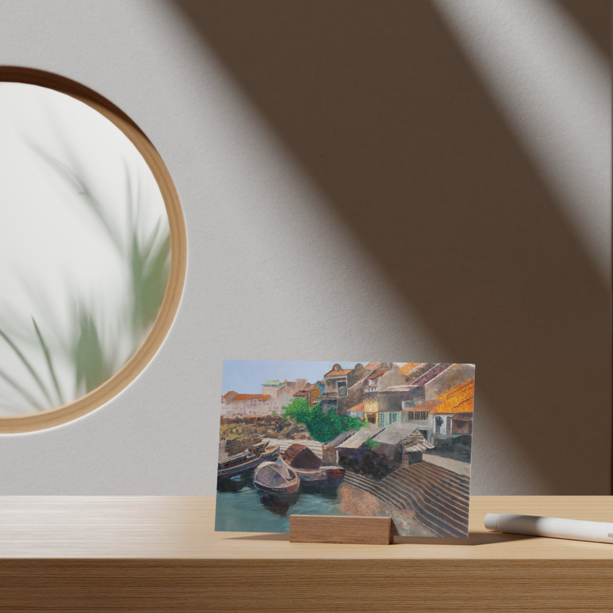 Old Boat Quay Landscape Card – Acrylic Painting Design