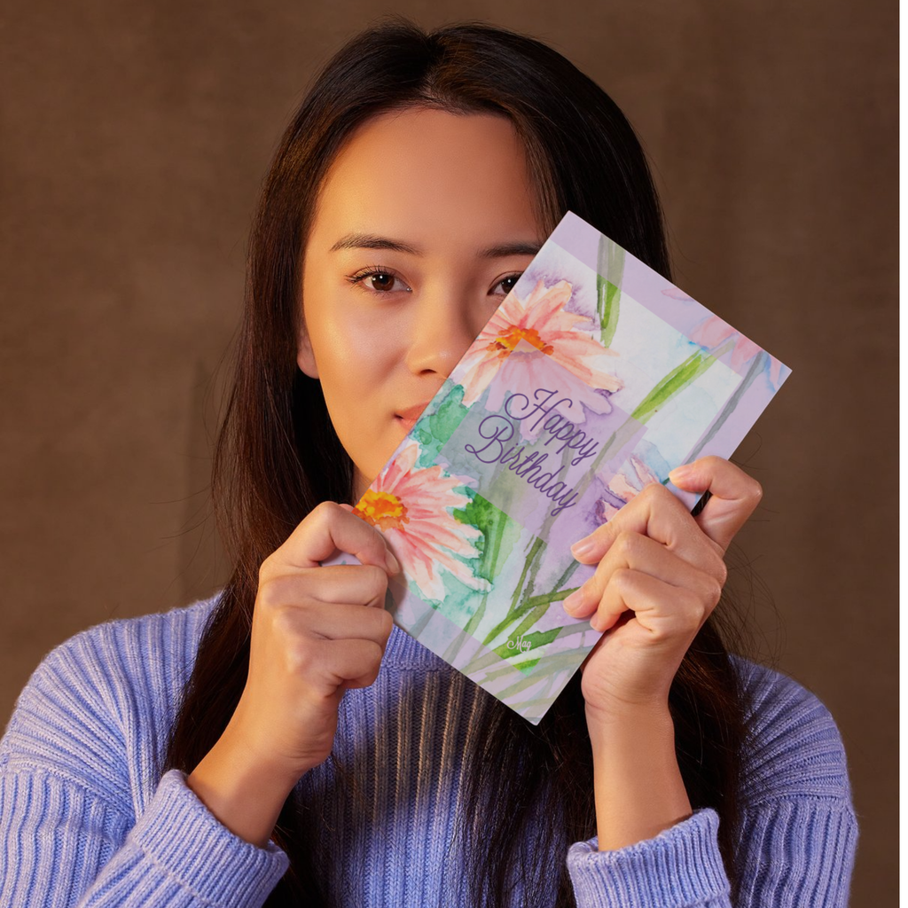 Petal Glow Card – Happy Birthday Greeting Card with Watercolor Floral Painting
