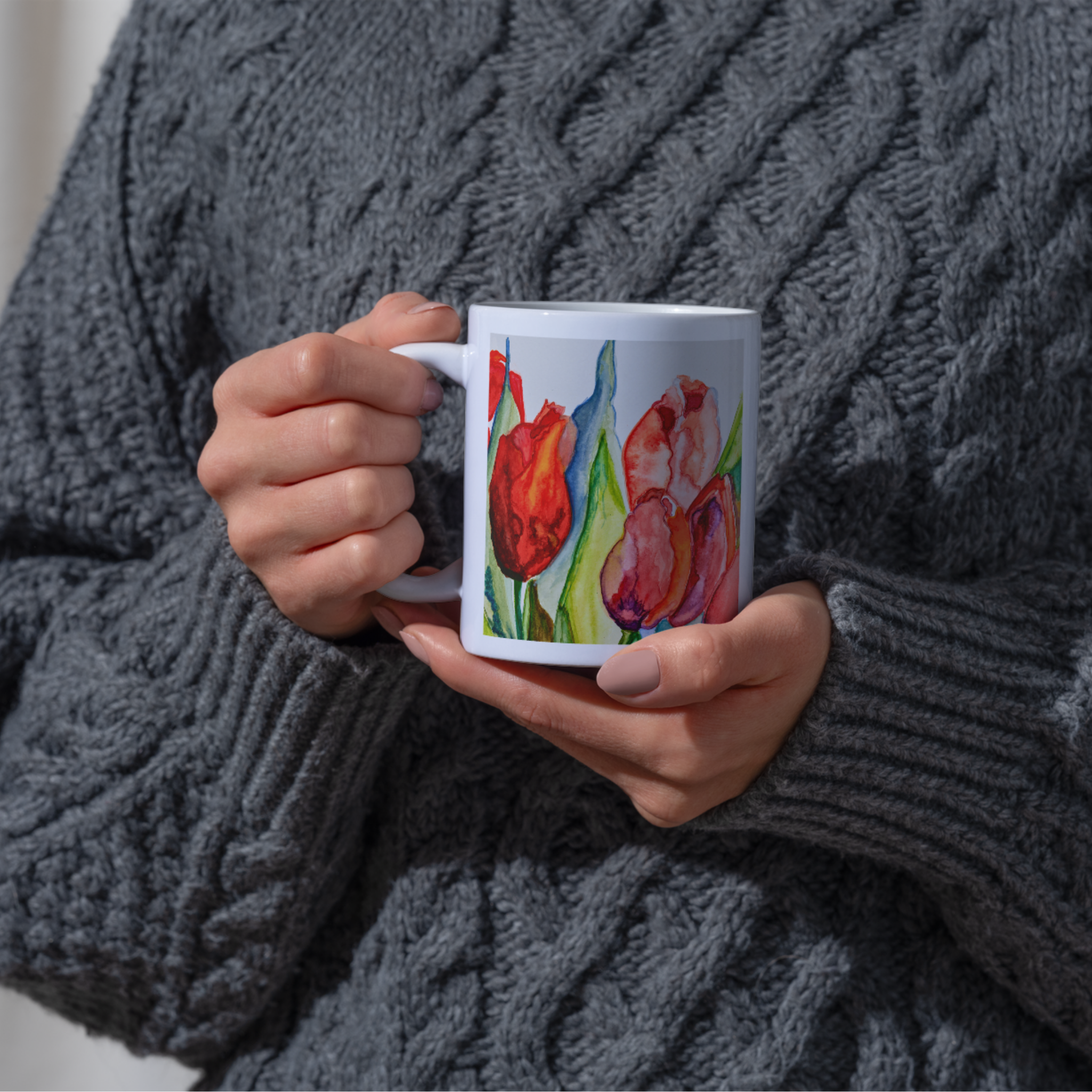 Watercolor Tulips Mug – Elegant Floral Ceramic Coffee Mug