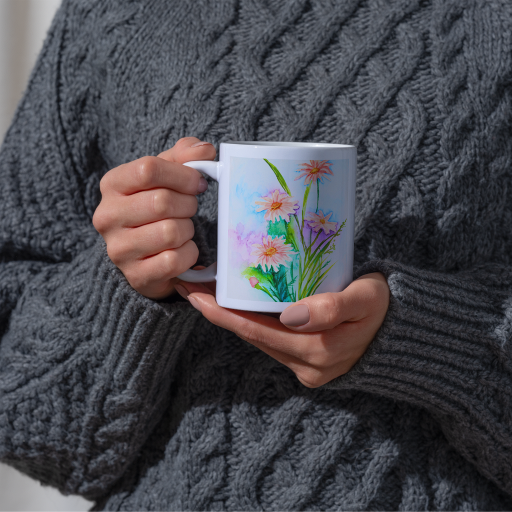 Dreamy Pink Bouquet Mug – Watercolor Floral Ceramic Coffee Mug