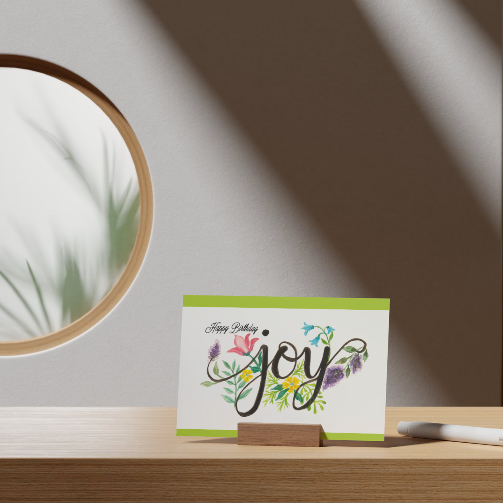 Joy Birthday Card – Floral Line & Wash Design