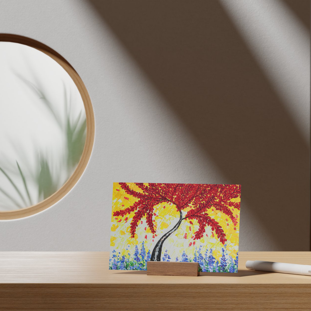 Crimson Tree Floral Card – Acrylic Painting Design