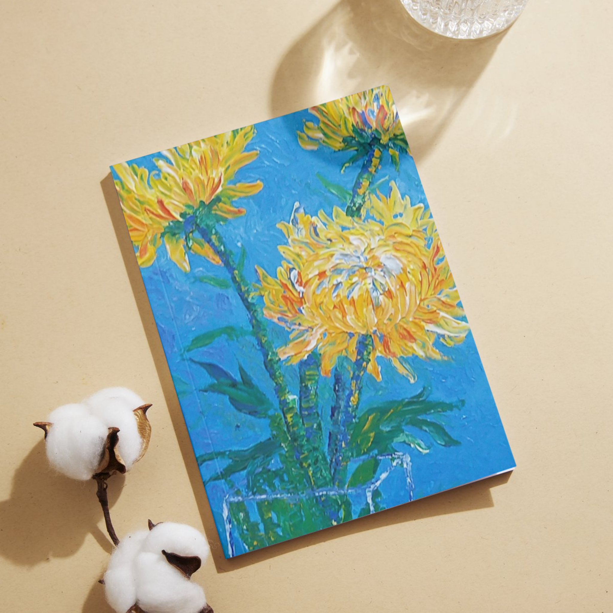 Golden Chrysanthemums in Bloom — Original Acrylic Painting Card | Floral Art Gift