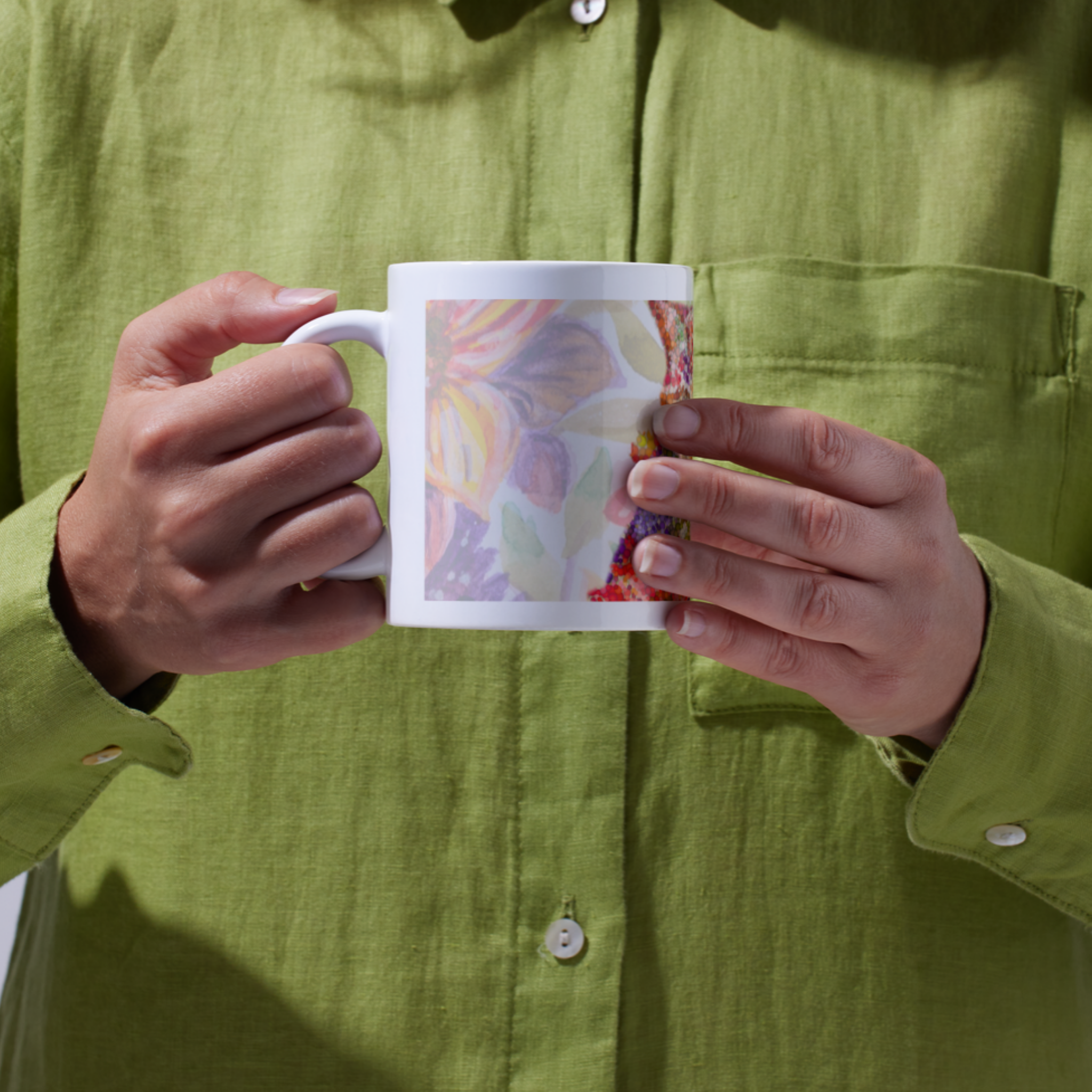 Floral Pointillism Cat Mug – Vibrant Colorful Cat Ceramic Coffee Mug