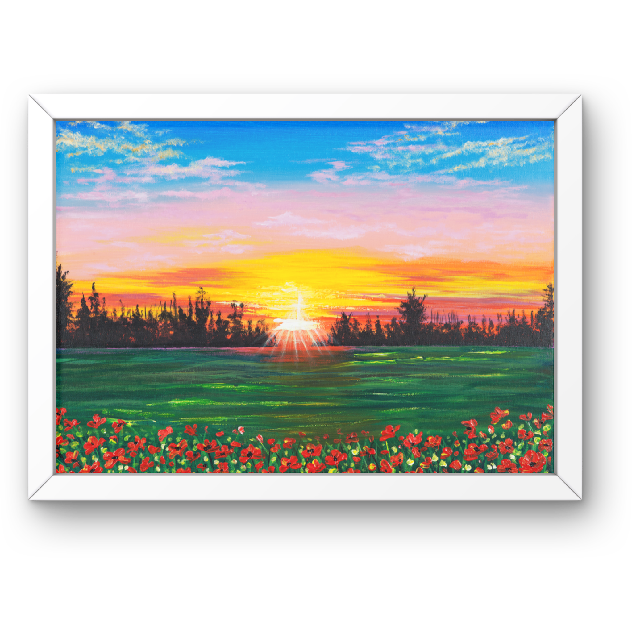 Sunset Field Canvas Print – A3 Romantic Landscape Wall Art
