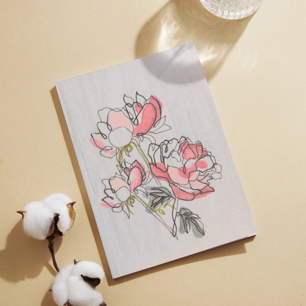 Modern Peony Floral Card – Line & Watercolor Design