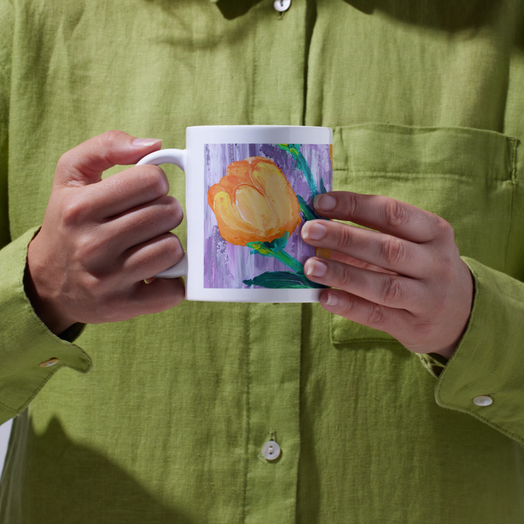 Orange Tulips Mug – Impasto Floral Ceramic Coffee Mug