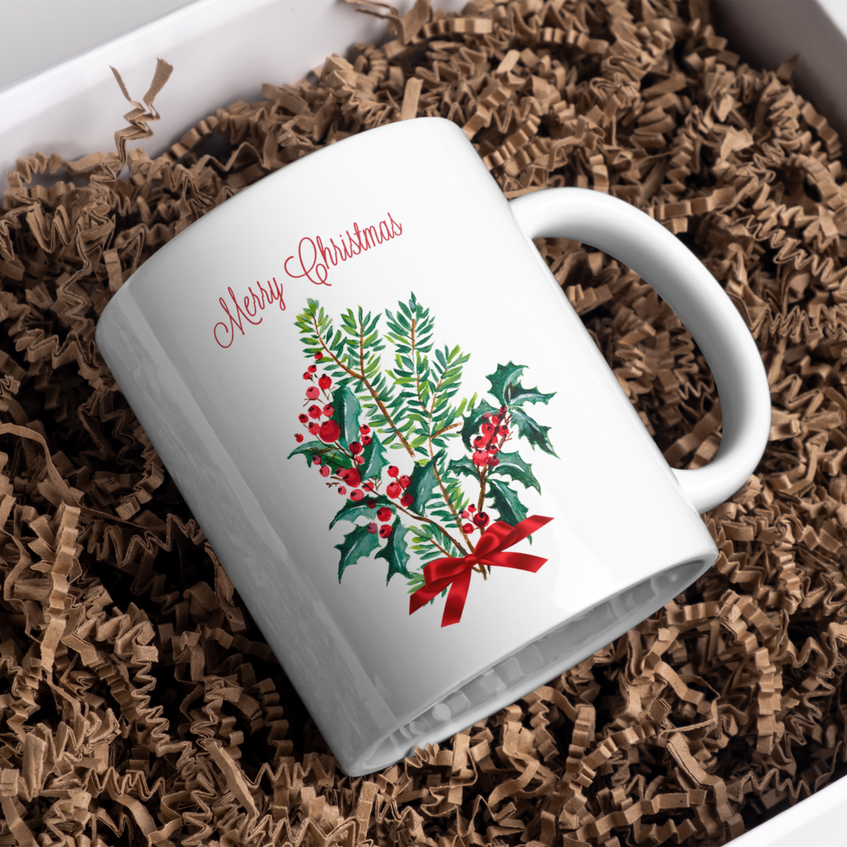 Holly & Berry Bouquet Mug – Traditional Christmas Ceramic Coffee Mug
