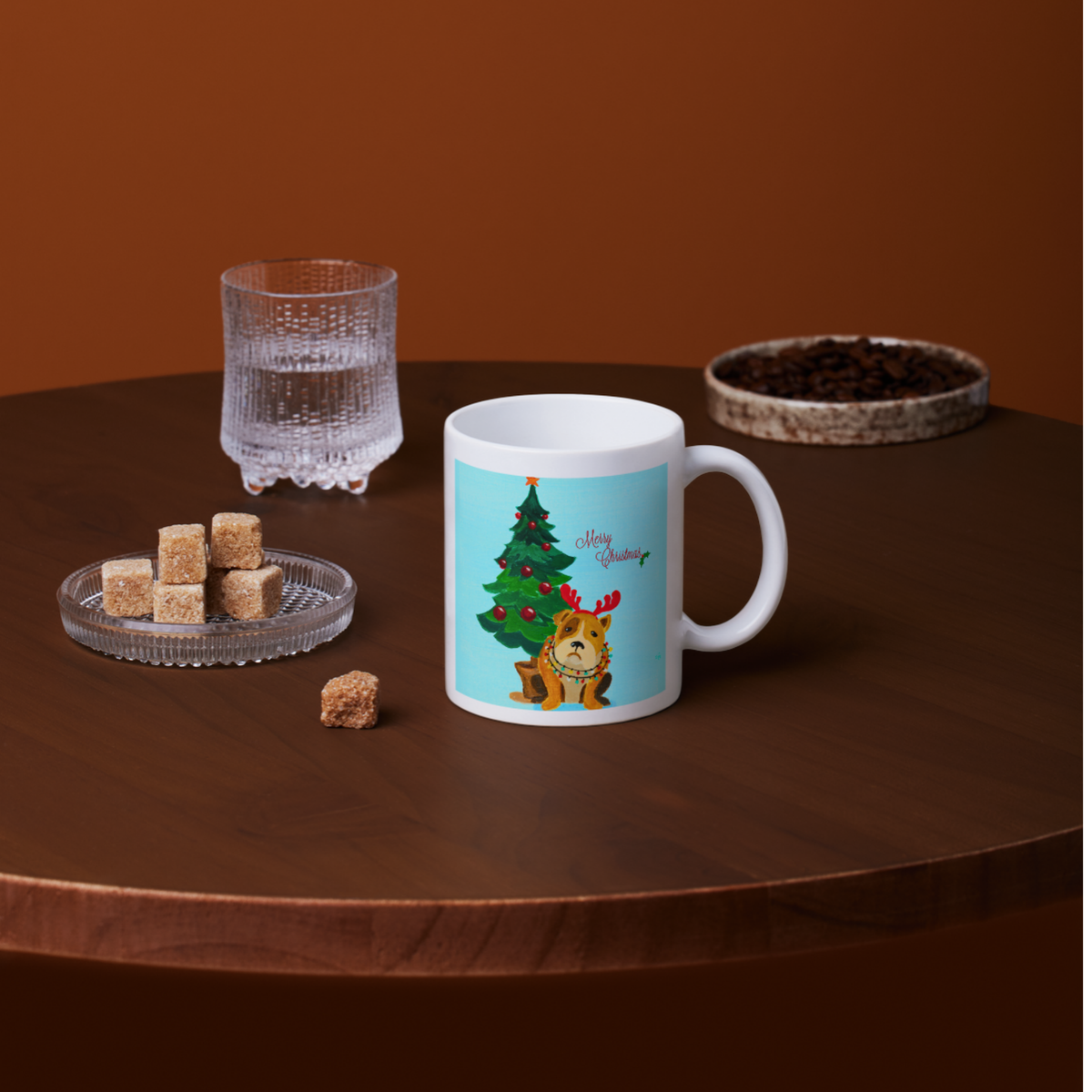 Grumpy Bulldog Reindeer Mug – Funny Christmas Dog Ceramic Coffee Mug