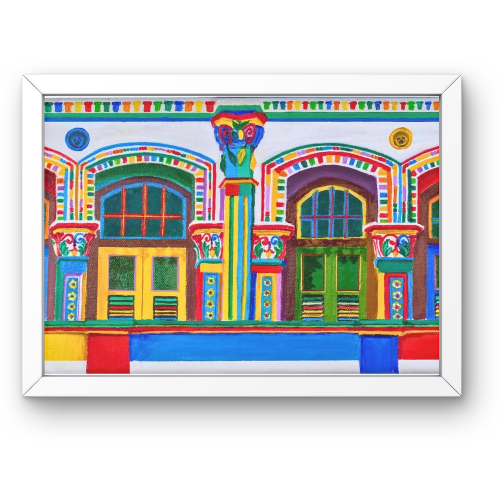 Pre-War Heritage Row Houses Canvas Print – A3 Colorful Architecture Wall Art