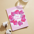 Acrylic Flow Card – Happy Birthday Greeting Card with Floral Ring & Soft Pink Background
